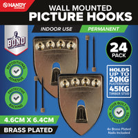 Handy Hardware 24PCE Picture Hooks Brass Plated Holding Capacity 20-45kg