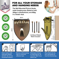 Handy Hardware 24PCE Picture Hooks Brass Plated Holding Capacity 20-45kg