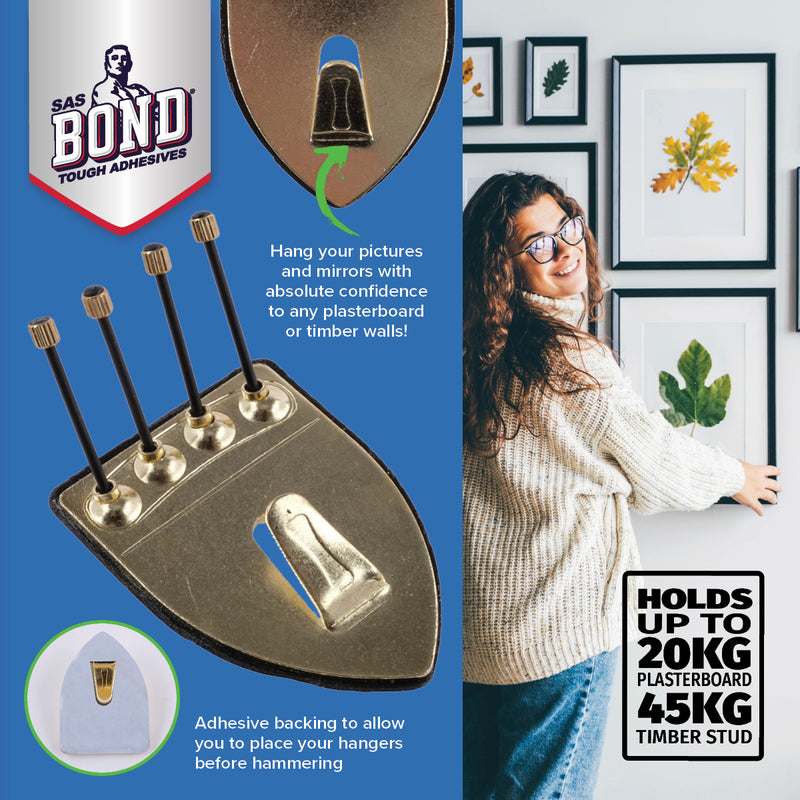 Handy Hardware 24PCE Picture Hooks Brass Plated Holding Capacity 20-45kg