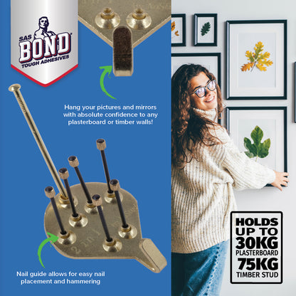 Handy Hardware 24PCE Picture Hooks Brass Plated Holding Capacity 30-75kg