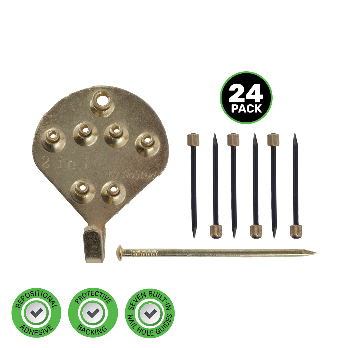 Handy Hardware 24PCE Picture Hooks Brass Plated Holding Capacity 30-75kg