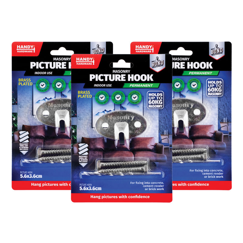 Handy Hardware 24PCE Masonry Picture Hook Drill Bit Included 60kg Hold