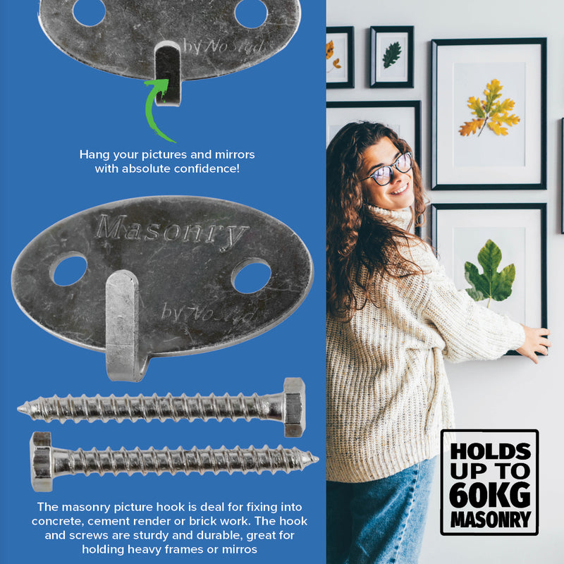 Handy Hardware 24PCE Masonry Picture Hook Drill Bit Included 60kg Hold