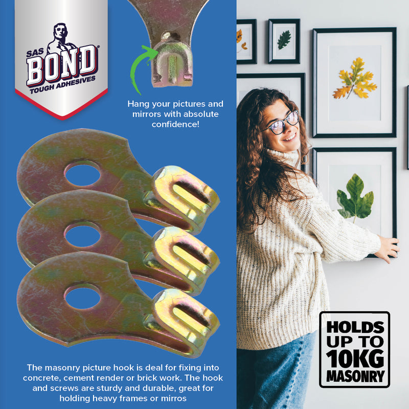 Handy Hardware 72PCE Masonry Picture Hooks Drill Bit Included 10kg Hold