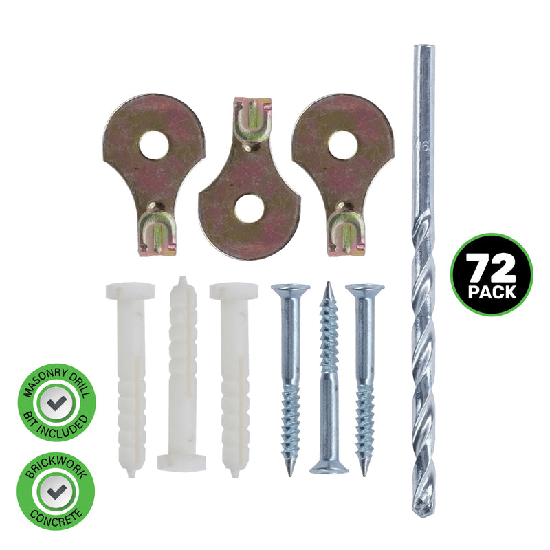 Handy Hardware 72PCE Masonry Picture Hooks Drill Bit Included 10kg Hold