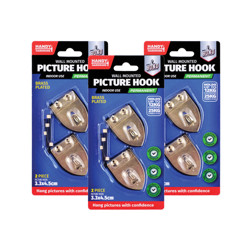Handy Hardware 48PCE Picture Hooks Brass Plated Holding Capacity 12-25kg