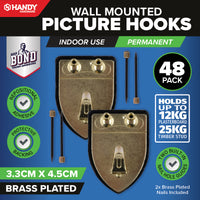 Handy Hardware 48PCE Picture Hooks Brass Plated Holding Capacity 12-25kg