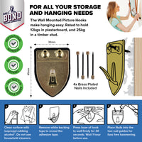 Handy Hardware 48PCE Picture Hooks Brass Plated Holding Capacity 12-25kg