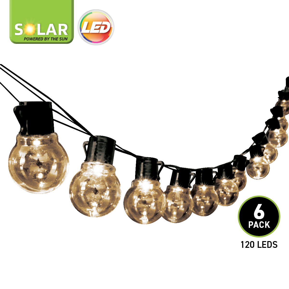 illuminex 6PCE Solar Festoon LED Lights Warm White Weatherprooof 2 Mode 5.7m