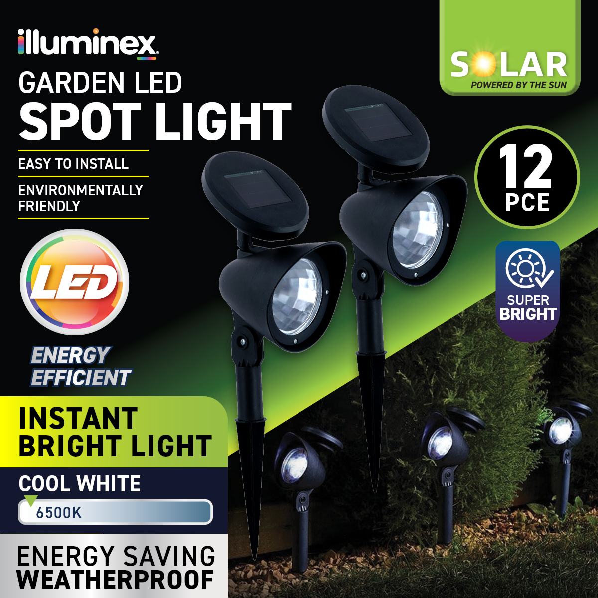 illuminex 12PCE Garden LED Solar Spot Lights Cool White Weatherprooof 31cm