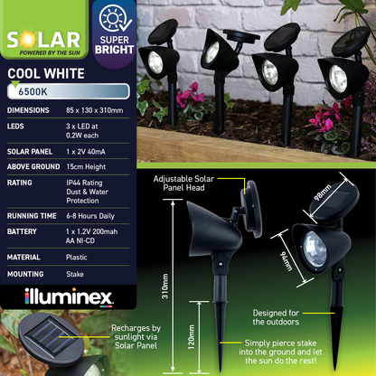 illuminex 12PCE Garden LED Solar Spot Lights Cool White Weatherprooof 31cm