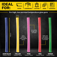 Handy Hardware 240PCE Coloured Hot Melt Glue Stick Vibrant Colours 100 x 11mm