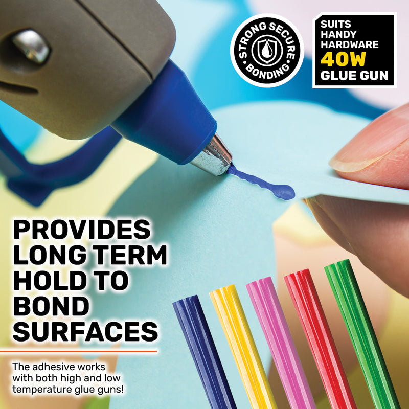 Handy Hardware 240PCE Coloured Hot Melt Glue Stick Vibrant Colours 100 x 11mm