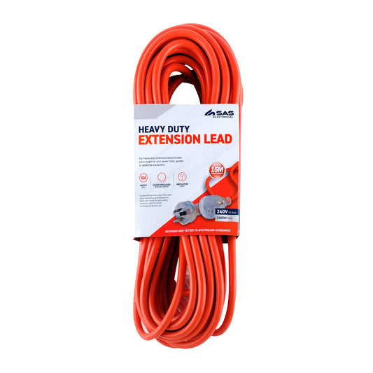 SAS Electrical 6PCE 15m Extension Lead Indicator Light Heavy Duty 240V 10amp