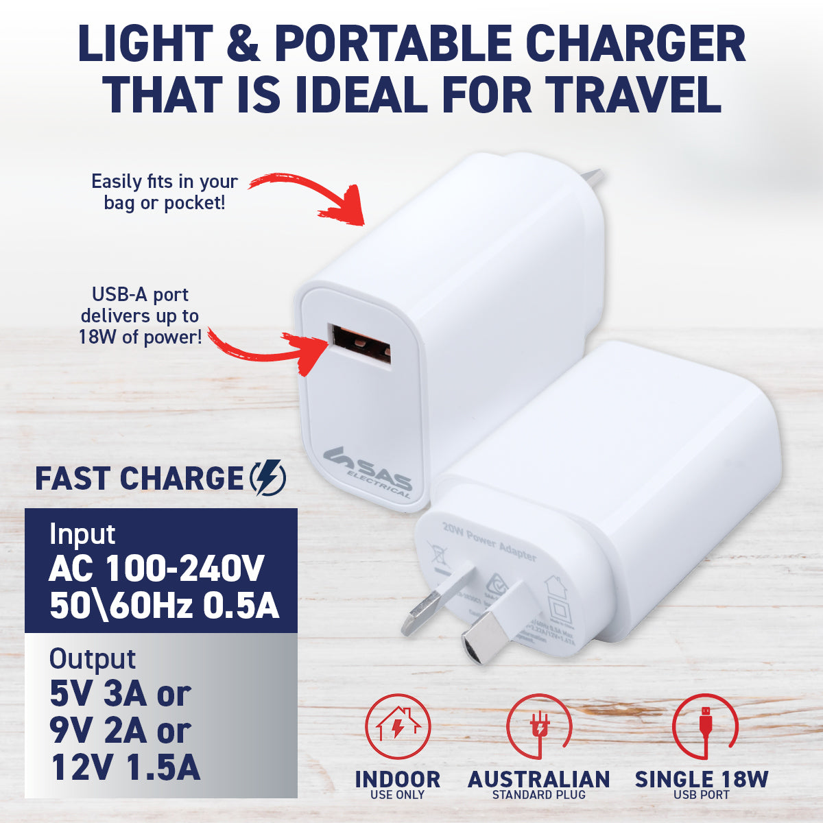 SAS Electrical 12PCE 18W USB-A Wall Charger Apple Samsung Google Fast Charge