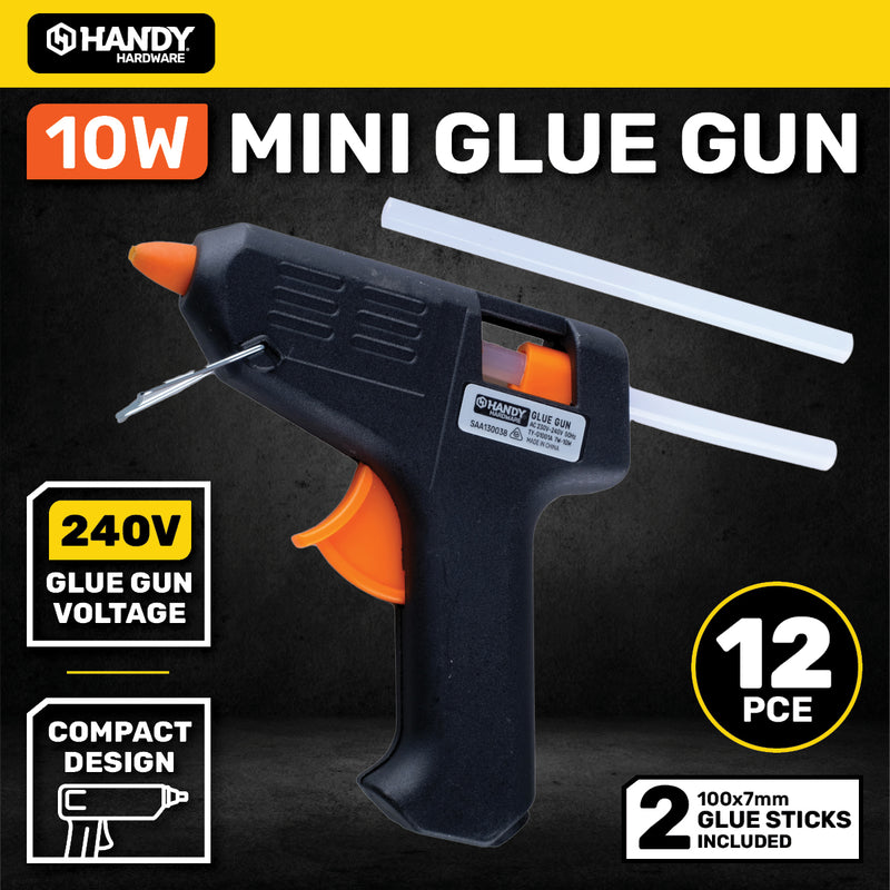 Handy Hardware 10W Mini Glue Gun Glue Sticks Included 240V Compact Design