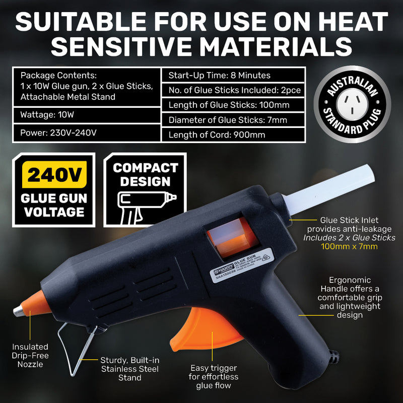 Handy Hardware 10W Mini Glue Gun Glue Sticks Included 240V Compact Design