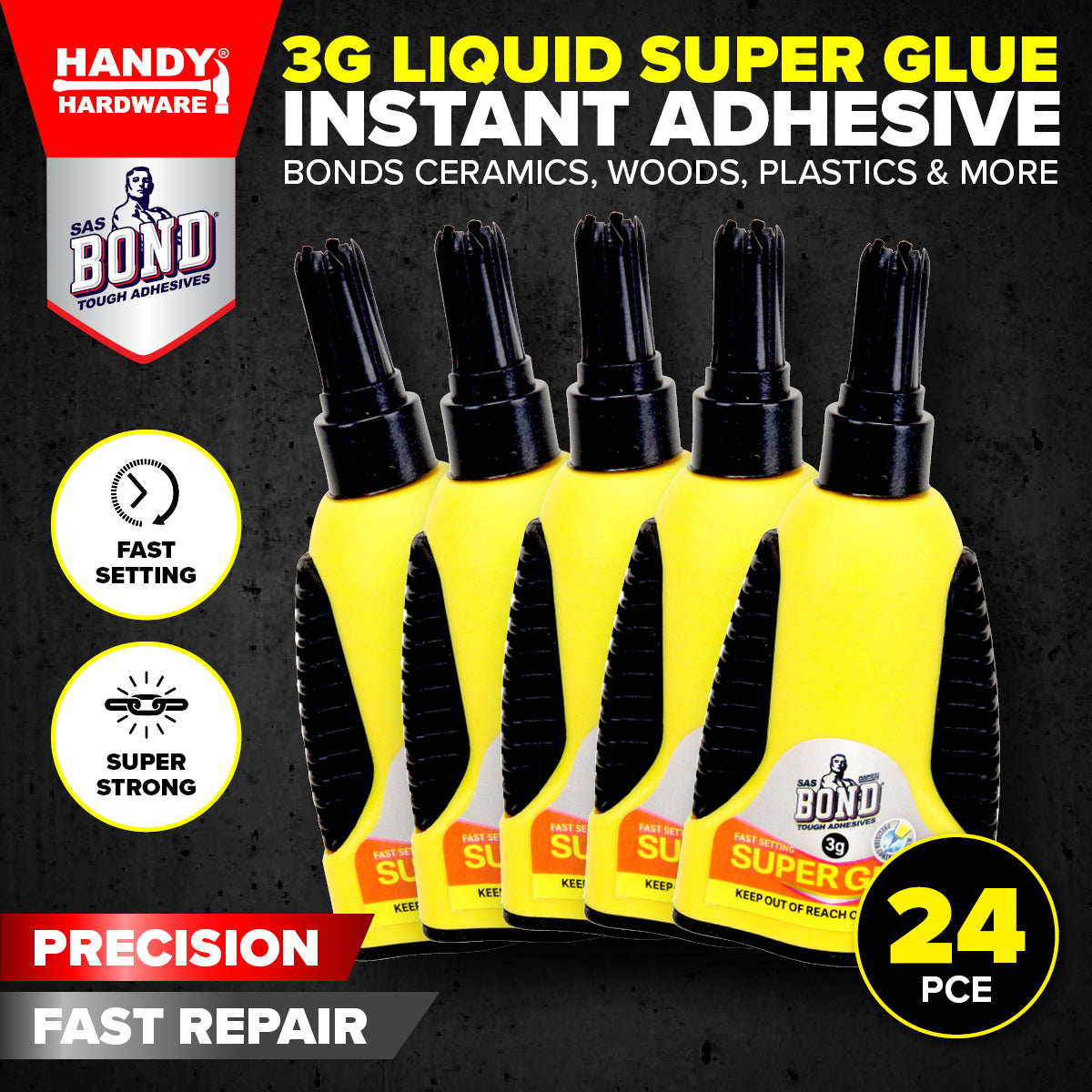 Handy Hardware 24PCE Super Glue Precision Tip High Strength Quick Setting 3g