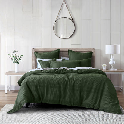 Bianca Sussex Forest Green Cotton Waffle Quilt Cover Set Queen