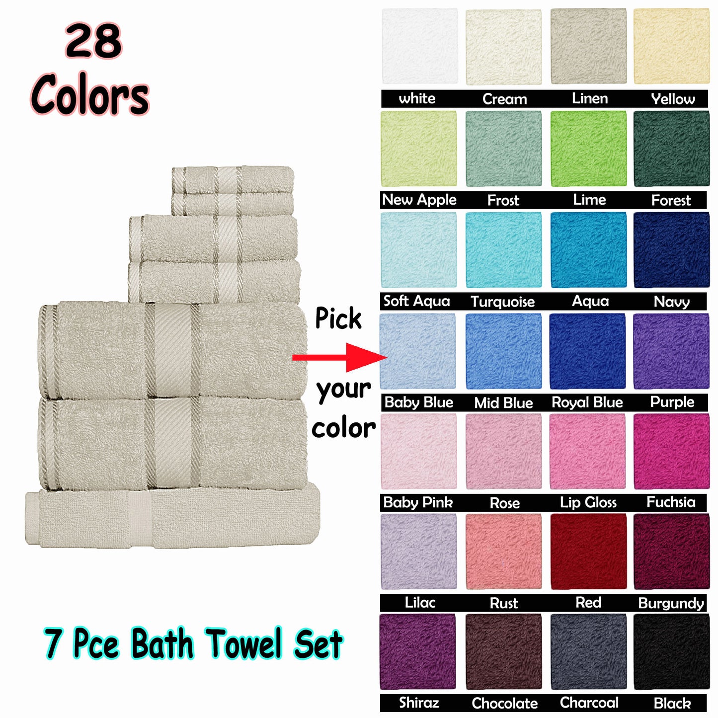 Kingtex 550gsm Cotton 7 Pce Towel Set Rose